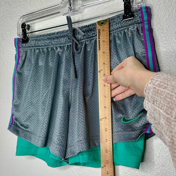 Nike Pro Metallic Gray Laser Cut with Green Running Shorts M - Picture 16 of 16